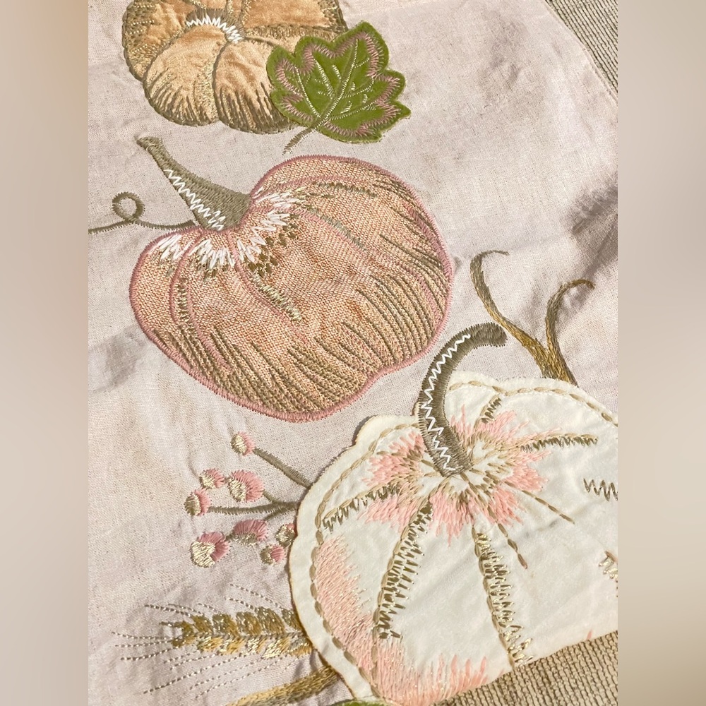 Pink and golden fall harvest pumpkin table runner - Picture 2 of 4